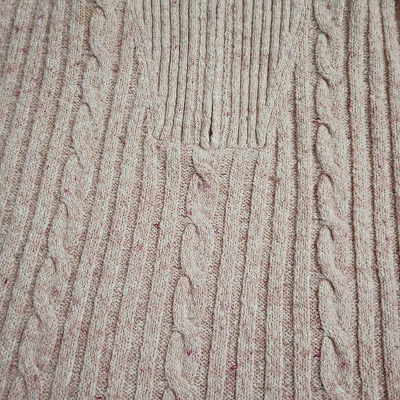 CJ Banks 1X Cable-Knit Petal-Pink Ribbed Cotton-Bend Zip-Collar Tunic Sweater - Picture 5 of 12